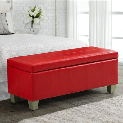 51" Faux Leather Storage Ottoman, Stitch Tufted Rectangle Upholstered End of Bed Storage Bench