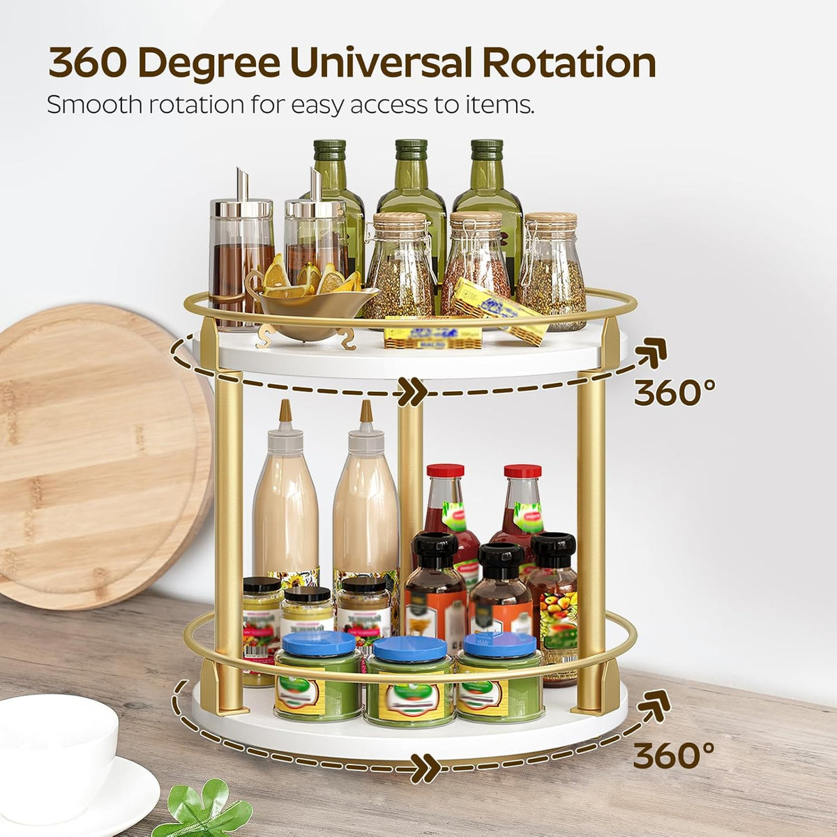 Lazy Susan Organizer, Rotating Spice Rack, 2 Tier Spice Turntable Organizer, Industrial Turntable