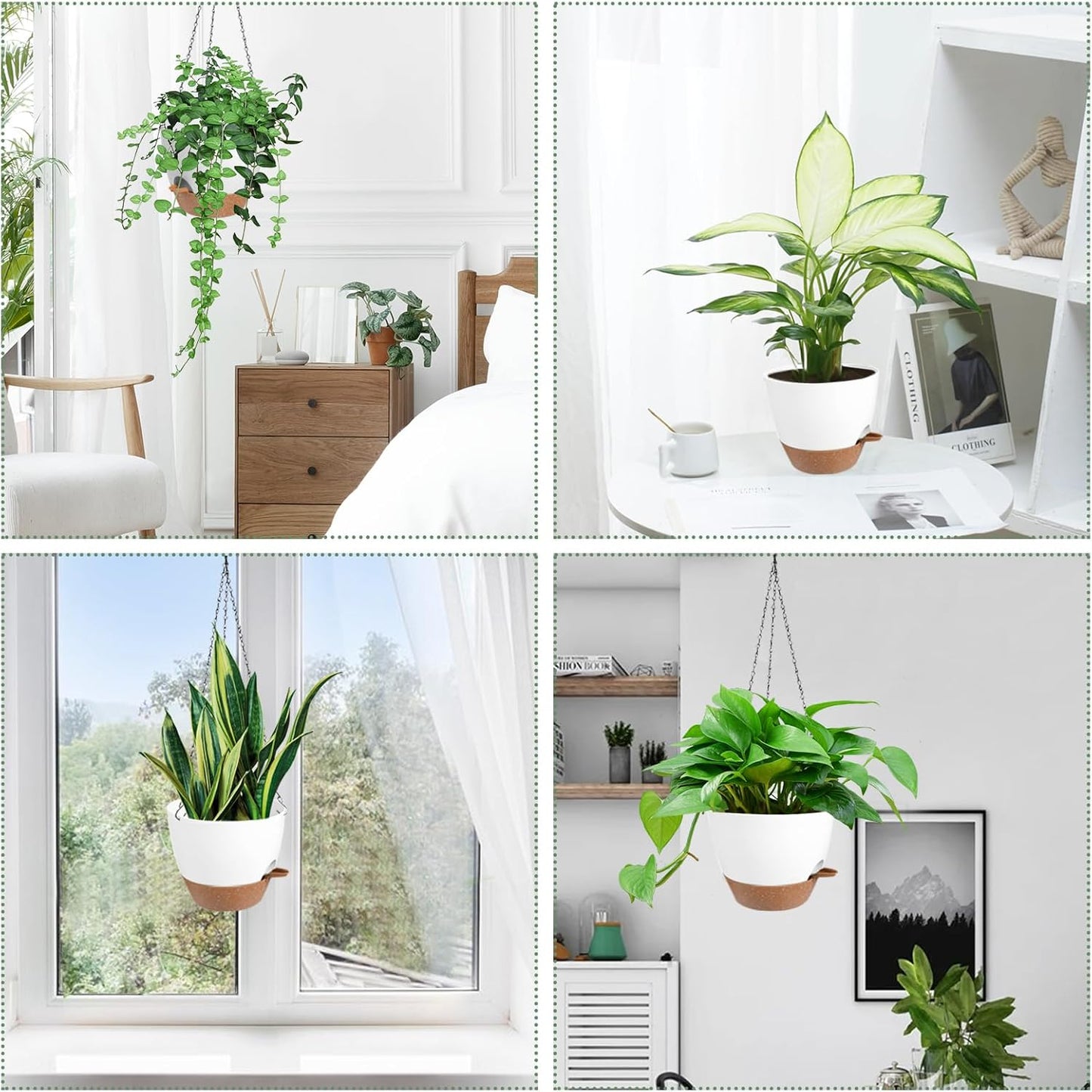 Hanging Planters for Indoor Outdoor Plants, 2 Pack Self Watering Hanging Pot with Drainage Holes &