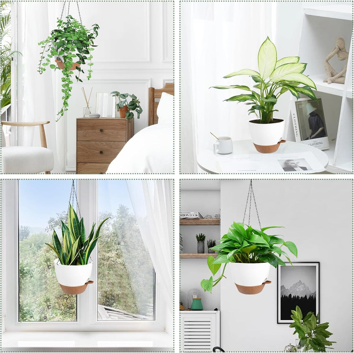 Hanging Planters for Indoor Outdoor Plants, 2 Pack Self Watering Hanging Pot with Drainage Holes &