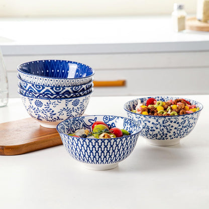 Ceramic Soup Bowls Set - 24 Oz Deep Cereal Bowl for Kitchen - 6 Inch Large Porcelain Dinner Bowl