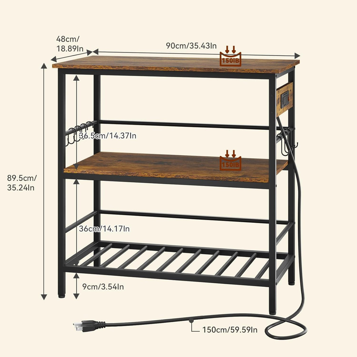 IBUYKE Kitchen Island with Storage, Bakers Rack with Power Outlet,Microwave Stand with Large