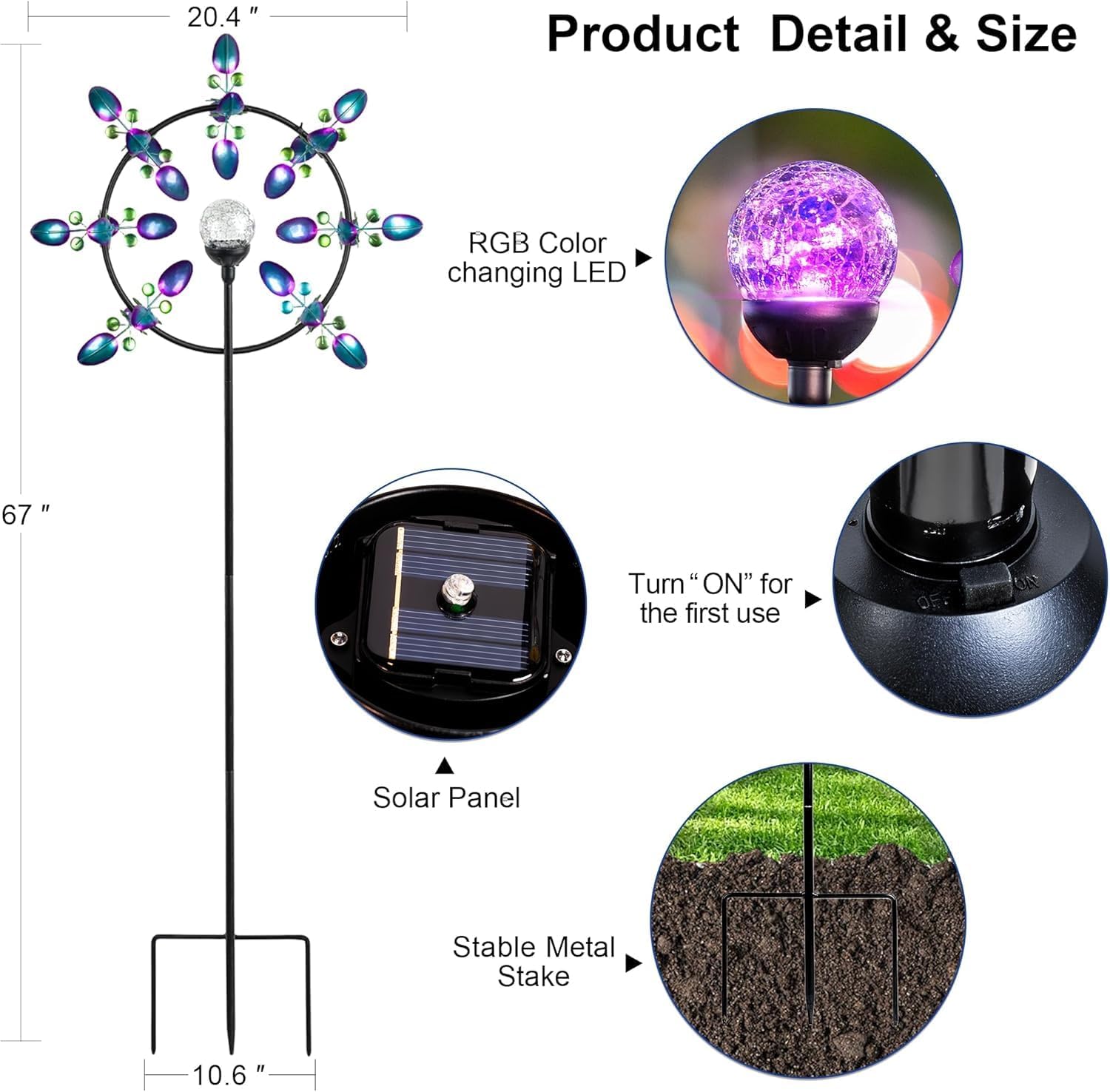Large Solar Wind Spinners for Yard Art Garden-67 Inch 360° Metal Wind Sculptures Outdoor Clearance