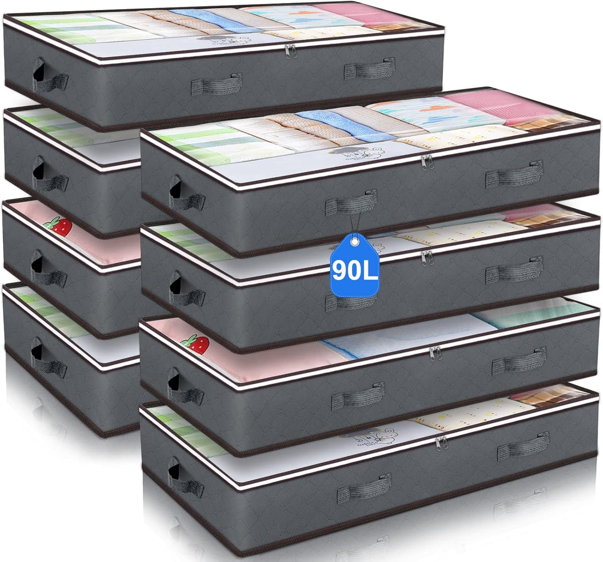 90L Under Bed Storage Containers, Large Capacity Underbed Storage Bags Organizer, Thick Fabric