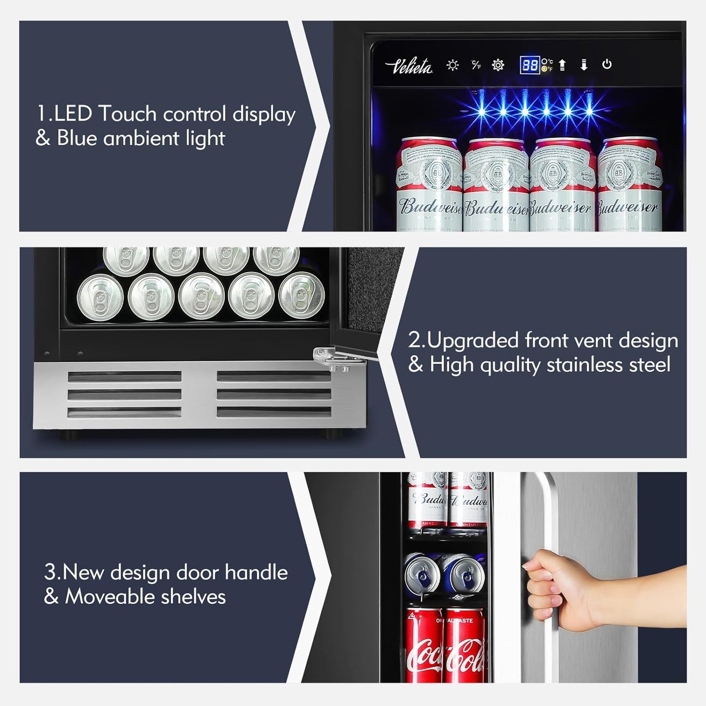 15 Inch Outdoor Beverage Refrigerator Cooler,Stainless Steel 127 Cans Beverage Fridge with French