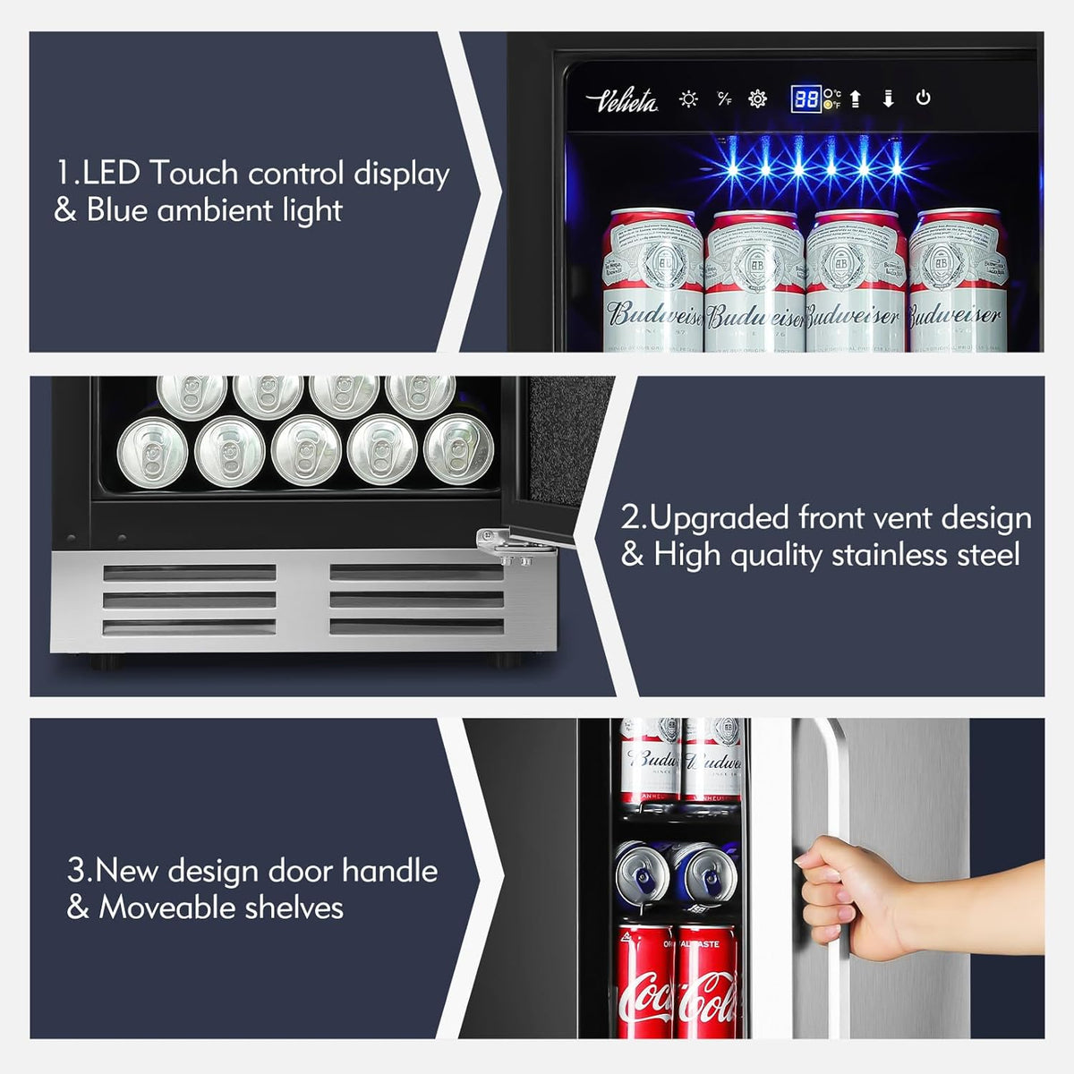 15 Inch Outdoor Beverage Refrigerator Cooler,Stainless Steel 127 Cans Beverage Fridge with French