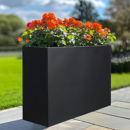 Metal Rectangular Planter Box Tall Planters for Outdoor Plants Modern Heavy Duty with Drainage