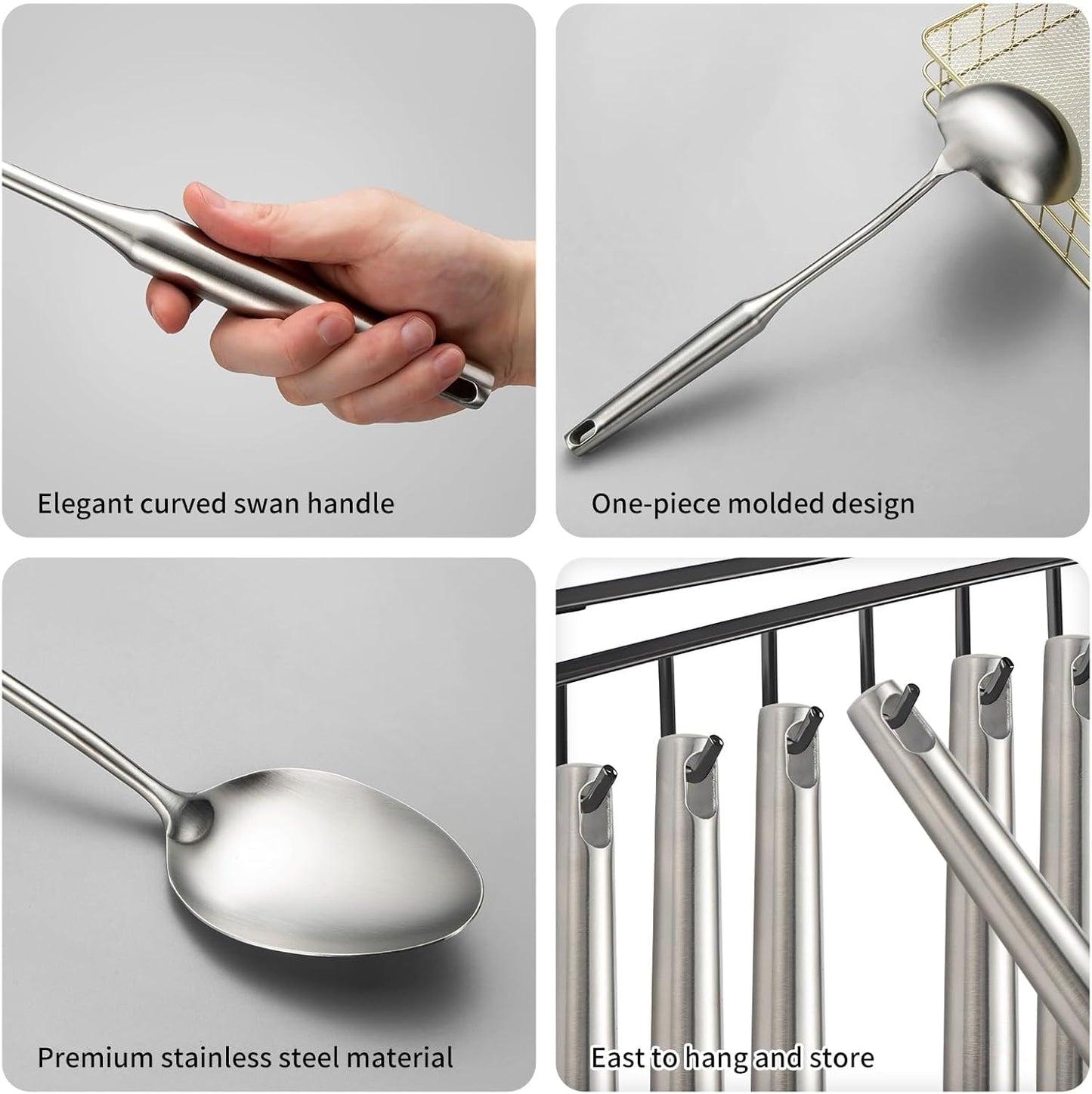 304 Stainless Steel Cooking Utensil,Kitchen Kitchen Utensil with Spatula, Solid Spoon, Ladle