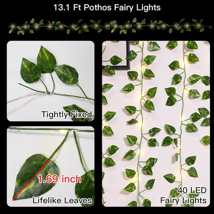 suddus Vine with Fairy Lights Battery Operated, 13.1ft 40 LED Pothos String Lights with Remote