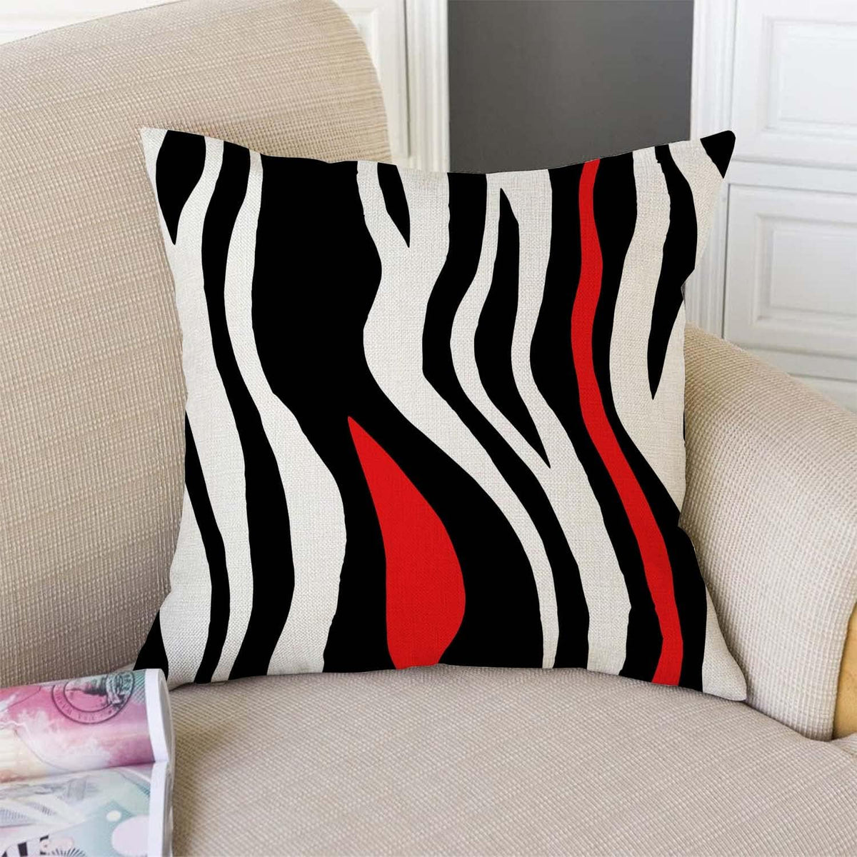 TSSOHU Throw Pillow Cover Geometric Black and White Red Abstract Line Decorative Pillow Case Home