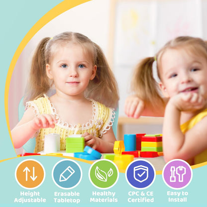 FUNLIO Kids Table and 4 Chairs Set, Height Adjustable Toddler Table and Chair Set for Ages 3-8