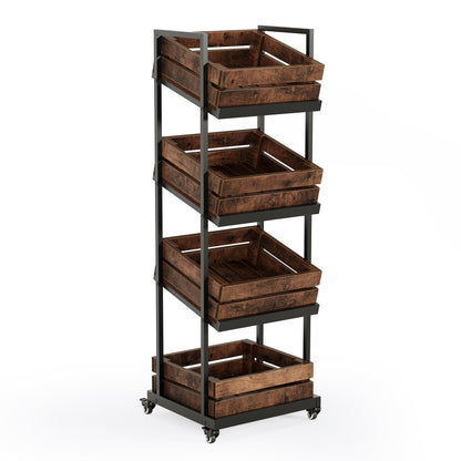 LITTLE TREE 4-Tier Basket Stand with Locked Wheels, Mobile Fruit and Vegetable Storage, Floor Stand