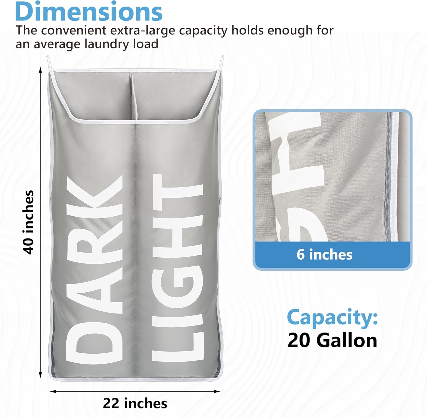 Hanging Laundry Hamper Bag XL 40x22", Space Saving over the Door Storage Bags, Behind the Door