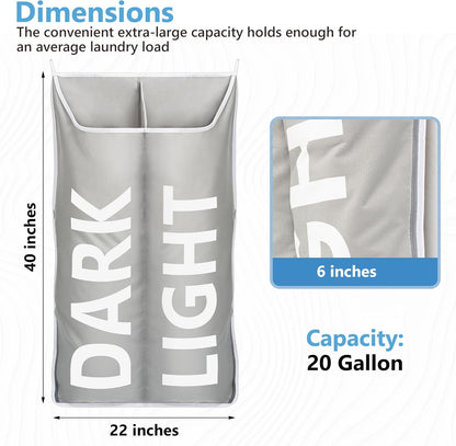 Hanging Laundry Hamper Bag XL 40x22", Space Saving over the Door Storage Bags, Behind the Door