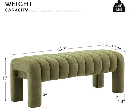 43.3" Bedroom Bench, Upholstered Entryway Bench, Modern End of Bed Ottoman with Solid Wood Legs and