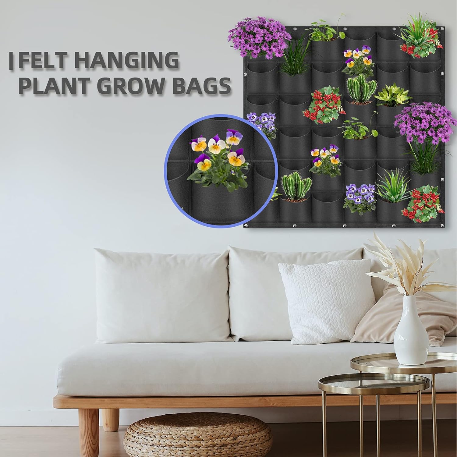 36 Pockets Hanging Planter Bags, Hanging Vertical Wall Mounted Plant Planting Grow Bags, Herb