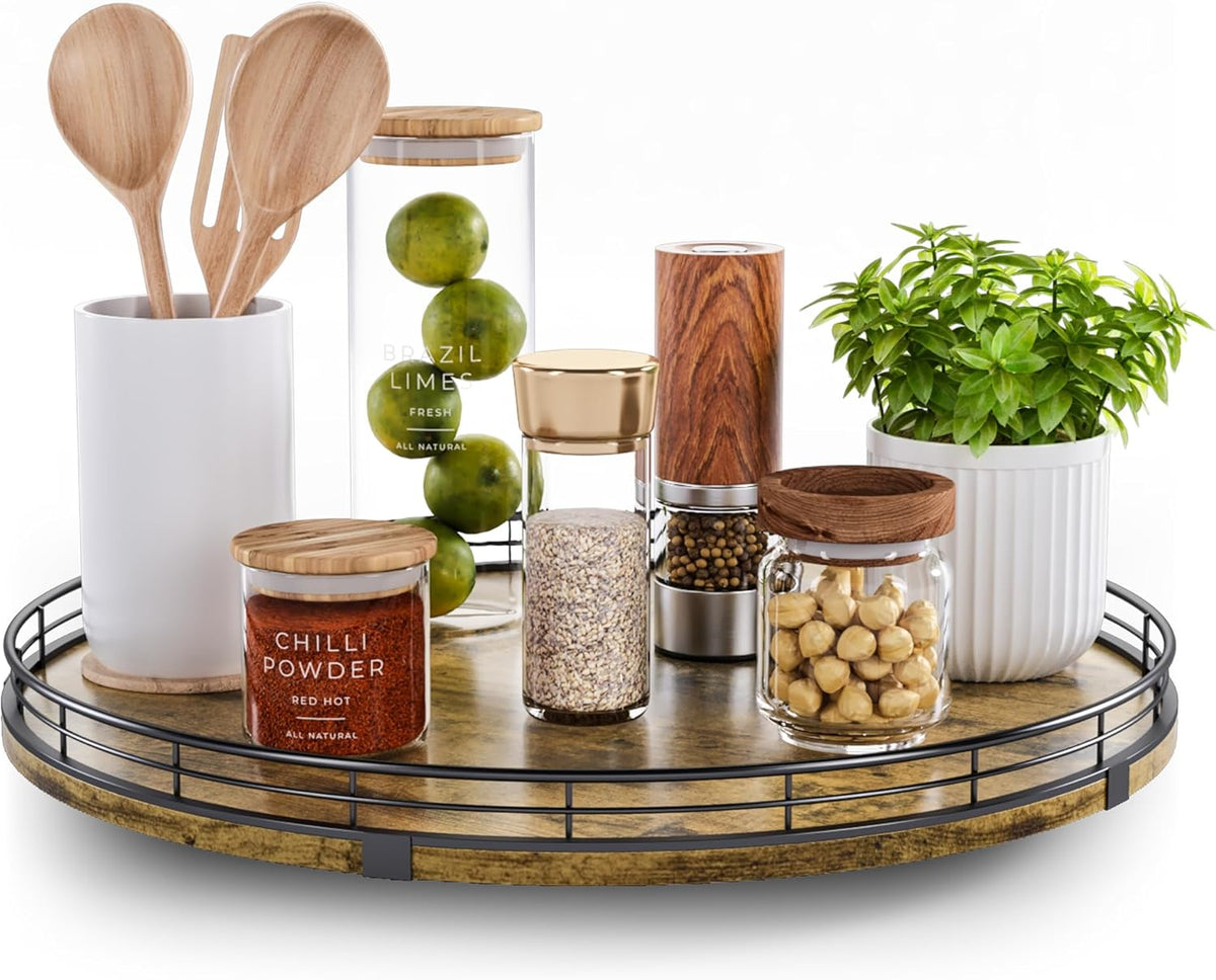 Lazy Susan Turntable Organizer for Table Top, 16’’ Round Wooden Lazy Susan for Cabinet Kitchen