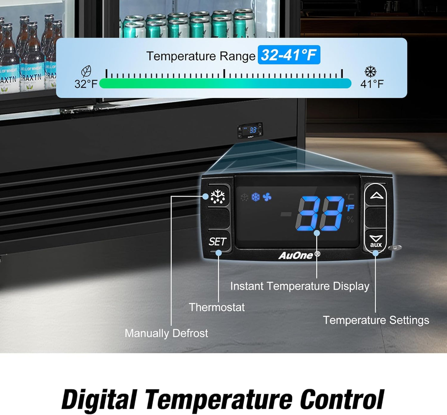 Commercial Beverage Refrigerator, 75" W 60 Cu. Ft. Commercial Drink Fridge, Display Refrigerator