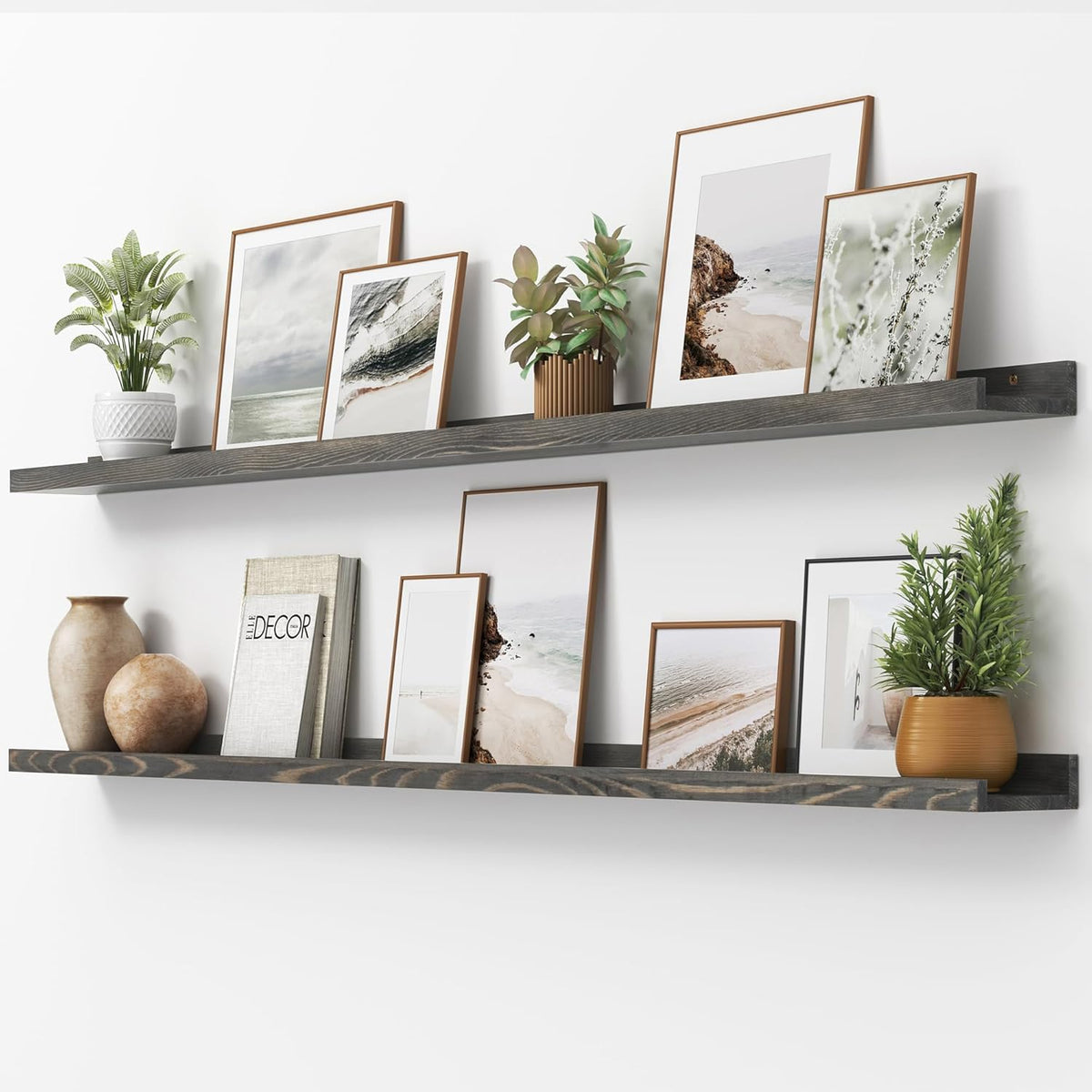 Picture Ledge Shelf, Floating Shelves Set of 2, Solid Pine Wood 72'' Long Large Nursery Book