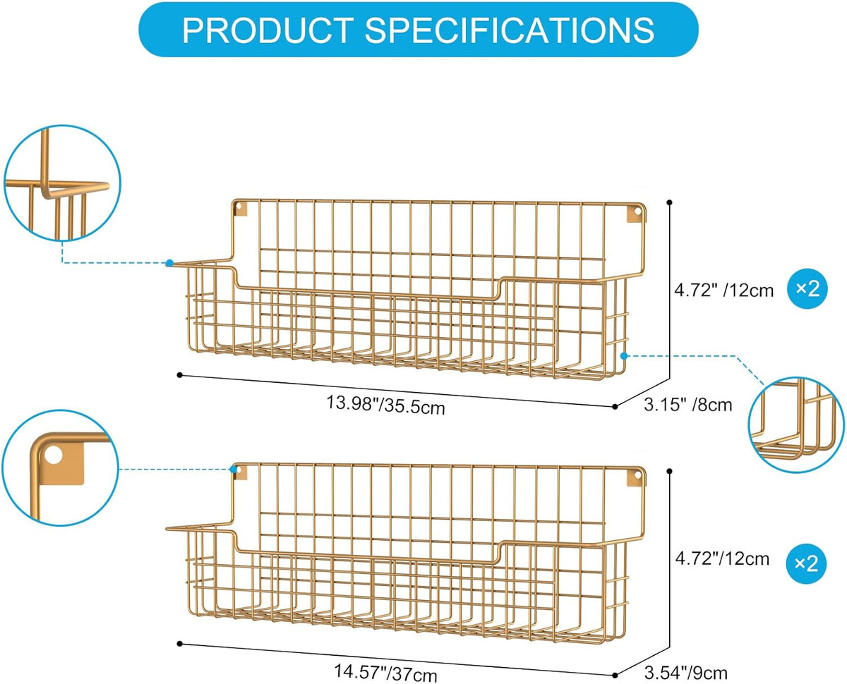 Spice Rack, 4-Pack Seasoning Organizer Wall Mounted for Kitchen Storage Organization, Metal Spice