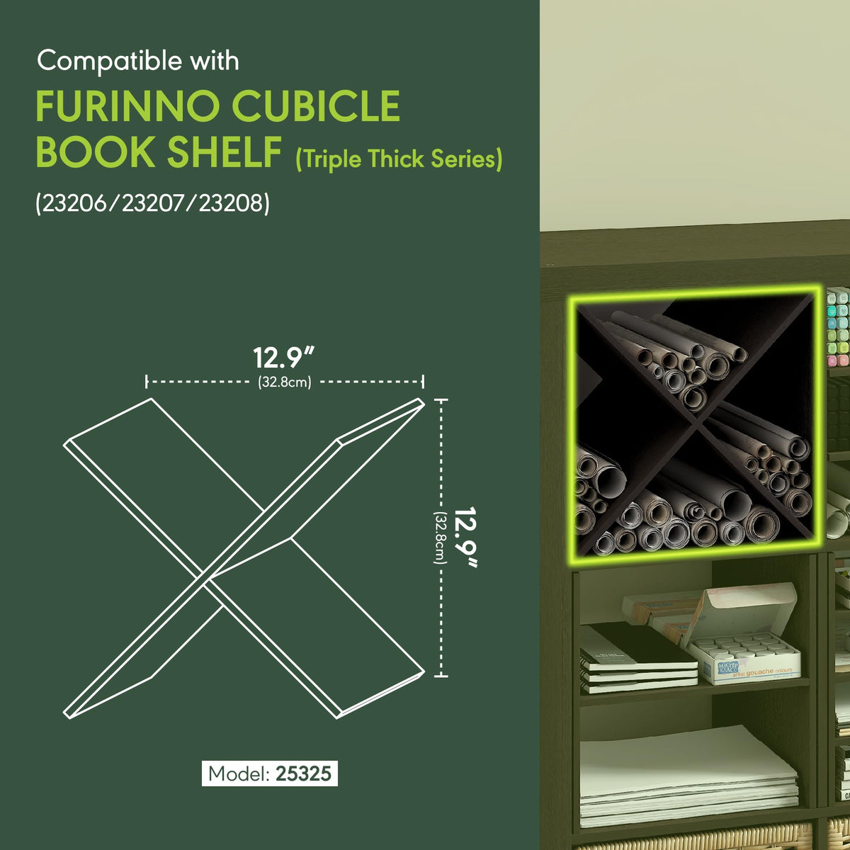 Furinno Cubicle X-Shelf Cube Insert, 3-Shelf Cube Organizer, Dark Oak