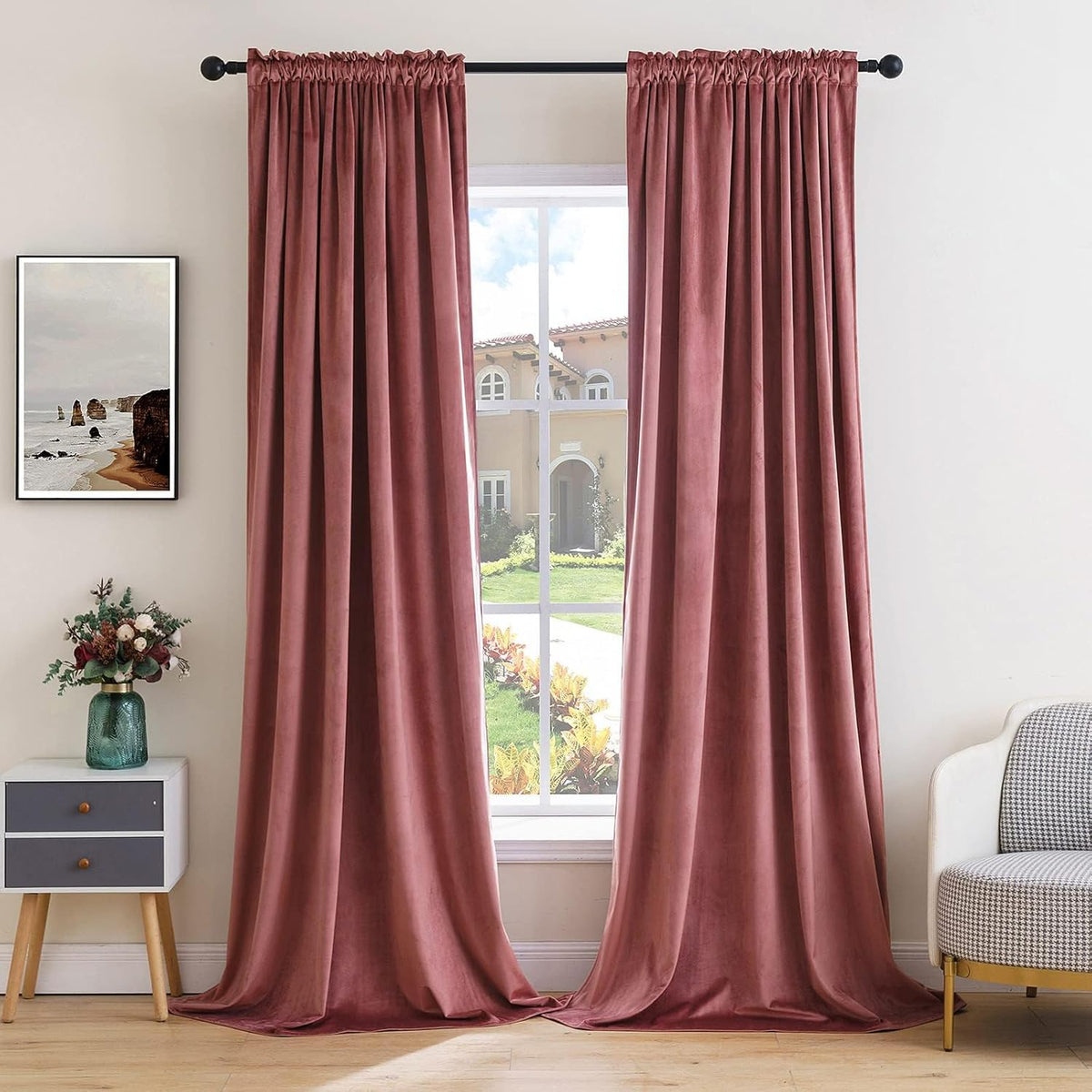 MIULEE Dusty Rose Pink Velvet Curtains Thermal Insulated Blackout Curtain Drapes for Bedroom Living
