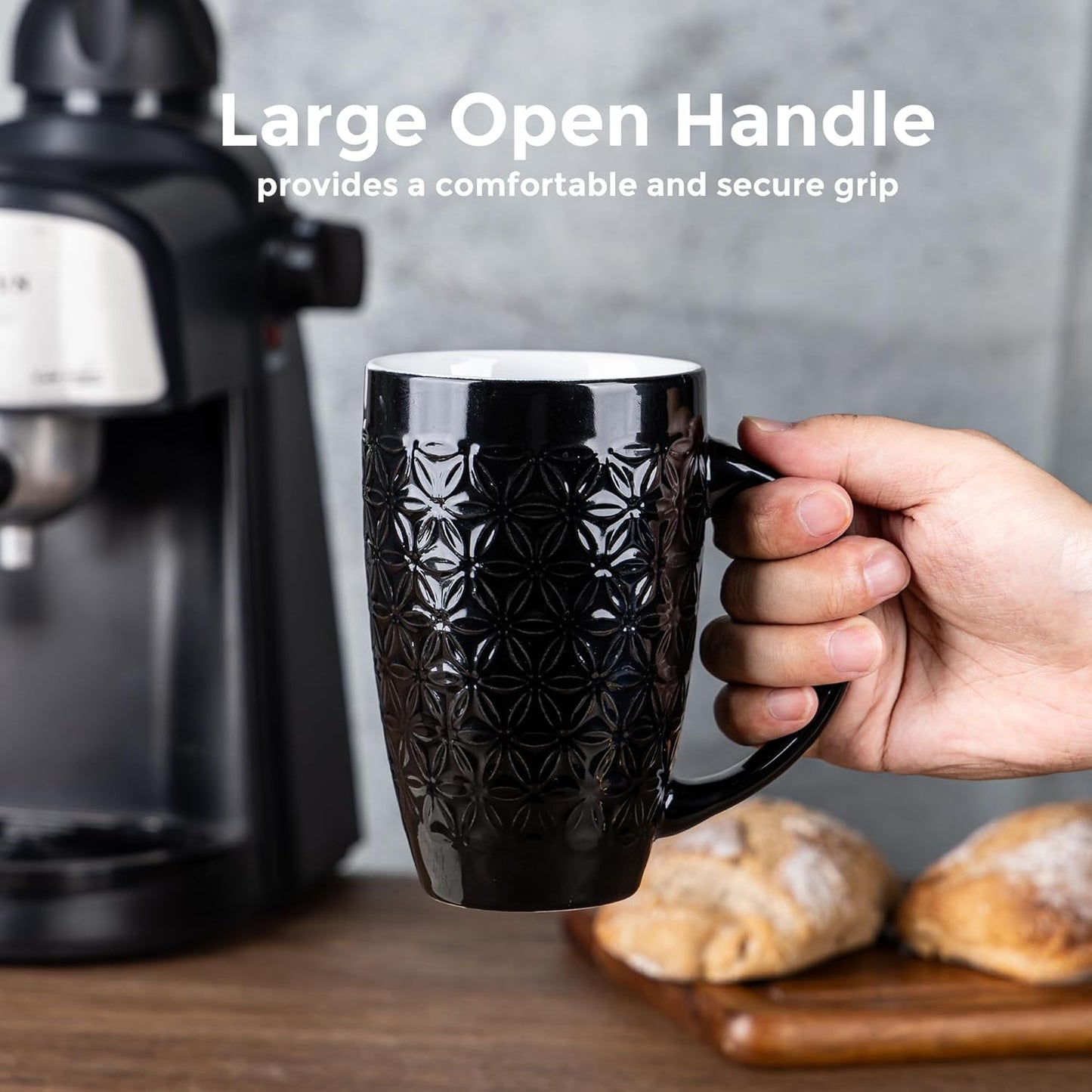 AmorArc Large Coffee Mugs Set of 6, 20oz Ceramic Tall Coffee Mugs Set with Textured Geometric