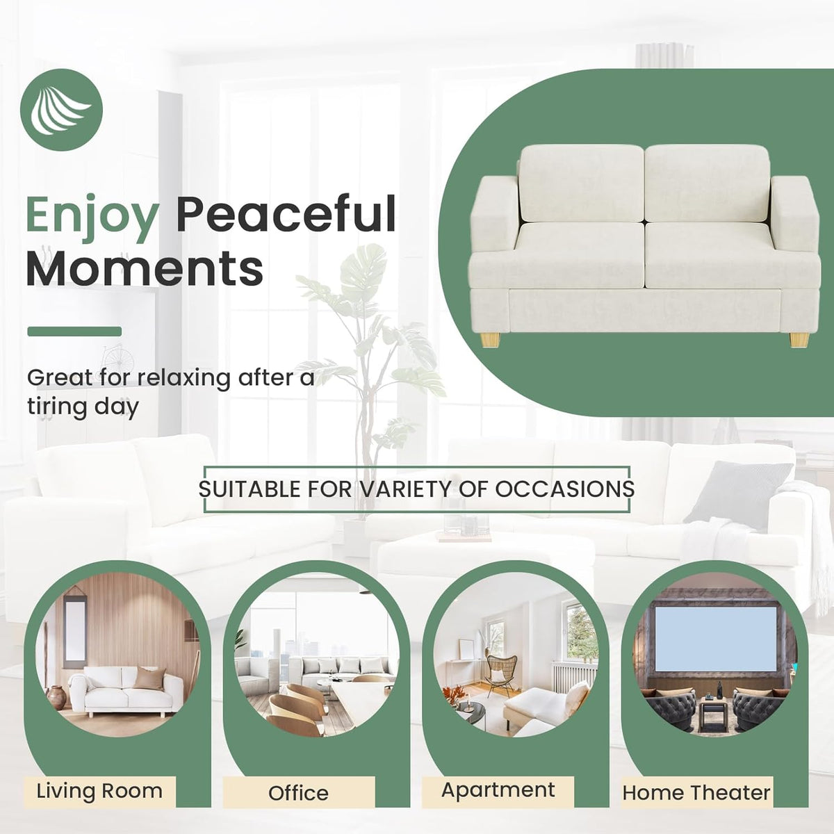 Sofa, 63” Comfy Loveseat Sofa Couch with Deep Seats, Couch for Living Room, Modern Sleeper Sofa