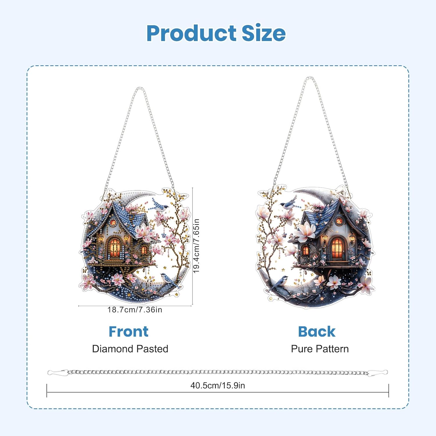 EOBROMD Diamond Hanging Art Kits for Adults, House on The Moon DIY Special Shaped Rhinestone Kits