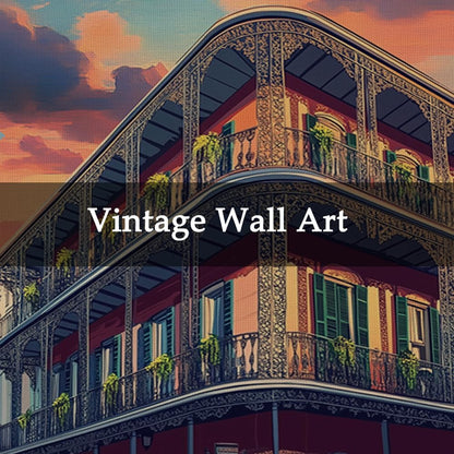WREVERW Vintage New Orleans Poster Canvas Print with Wooden Hanger Frame, Featuring French Quarter