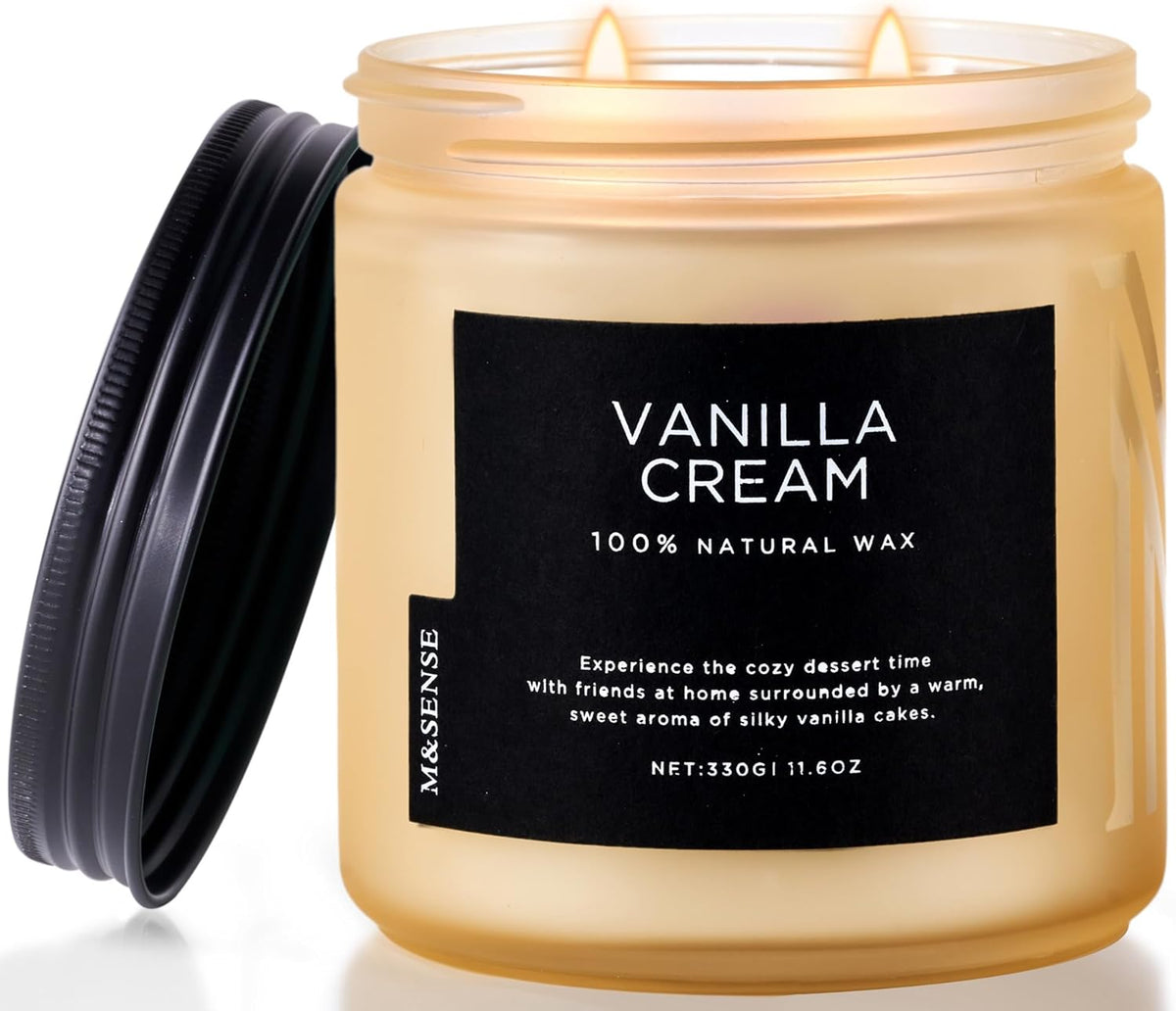 M&SENSE Vanilla Soy Candles, Medium 2 Wick 11.6oz 70 Hours Burning Time, All Natural Organic Soy