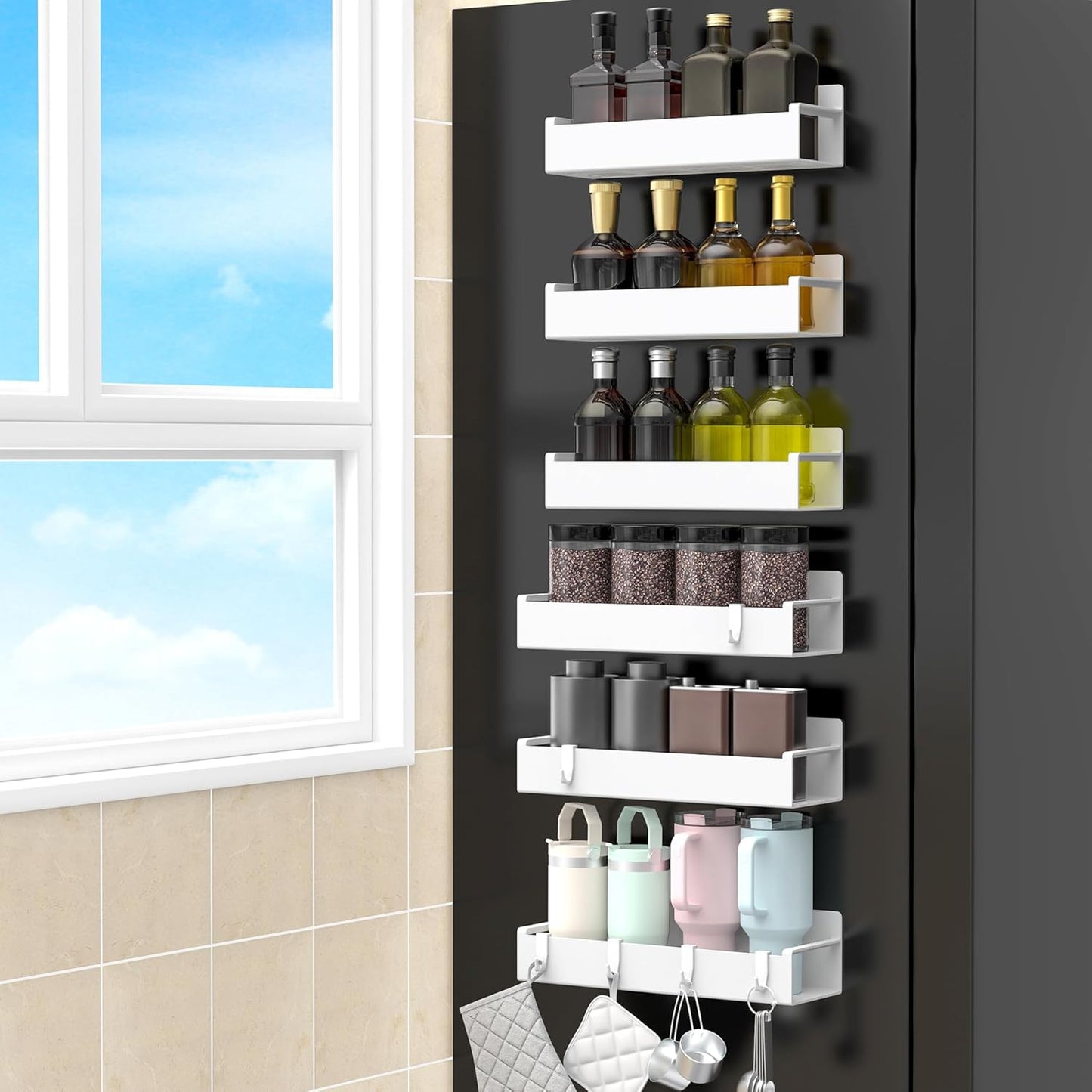 6 Pack Magnetic Spice Rack Organizer for Refrigerator and Oven, White Fridge Organizers and Storage