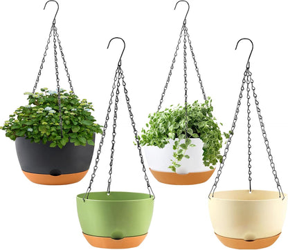 4 Pack Hanging Planter for Plants Indoor,8 Inch Plant Pot Outdoor Plastic Hanging Baskets with