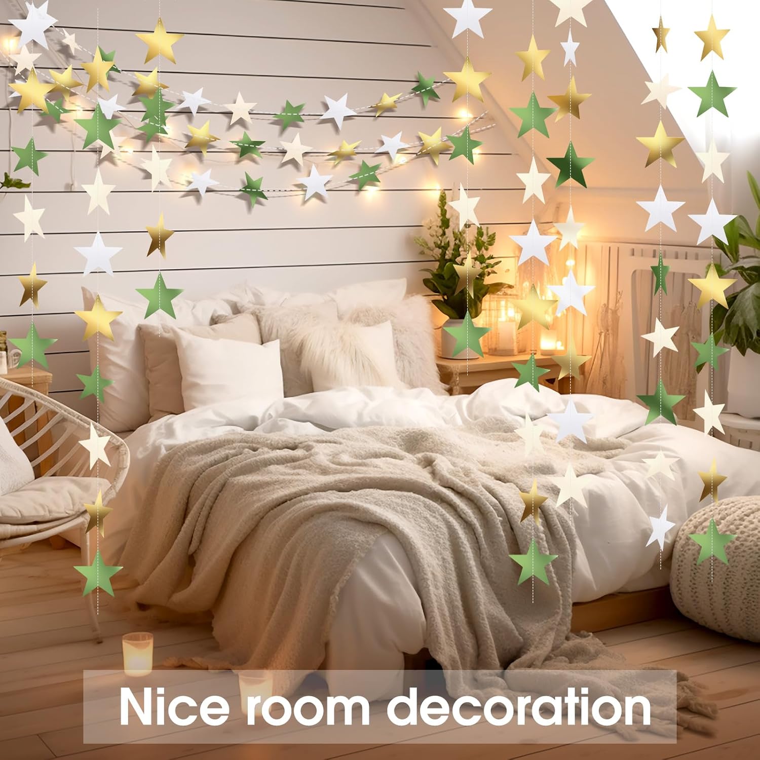 Patelai Glitter Star Garland Banner Decor 130 Feet Star Hanging Bunting Banner Twinkle Backdrop for