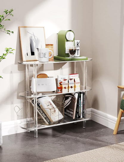Clear Bookshelf, Acrylic Bookcase with Open Book Shelf Console Table for Entryway Office Living
