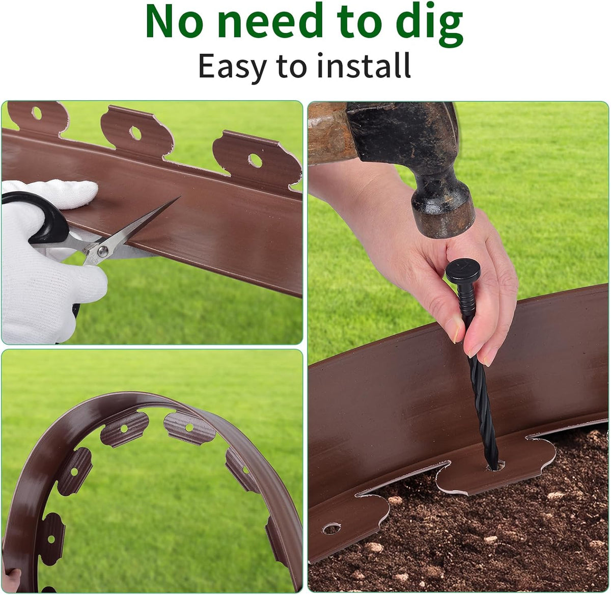4 in x 100 Ft Garden Landscape Edging, No Dig Garden Edging Border Kit with 184 Pcs Spikes for