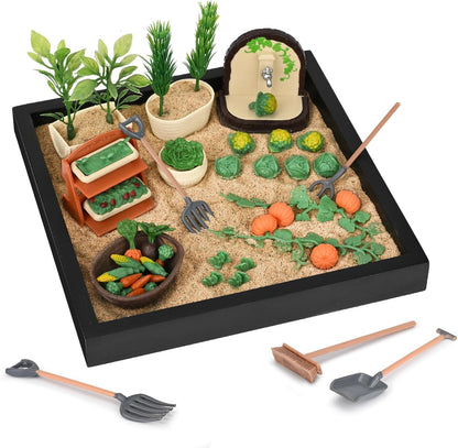 Dreamon Zen Sand Garden for Desk - Vegetable Gardening Themed Sand Tray Therapy Kit with 56