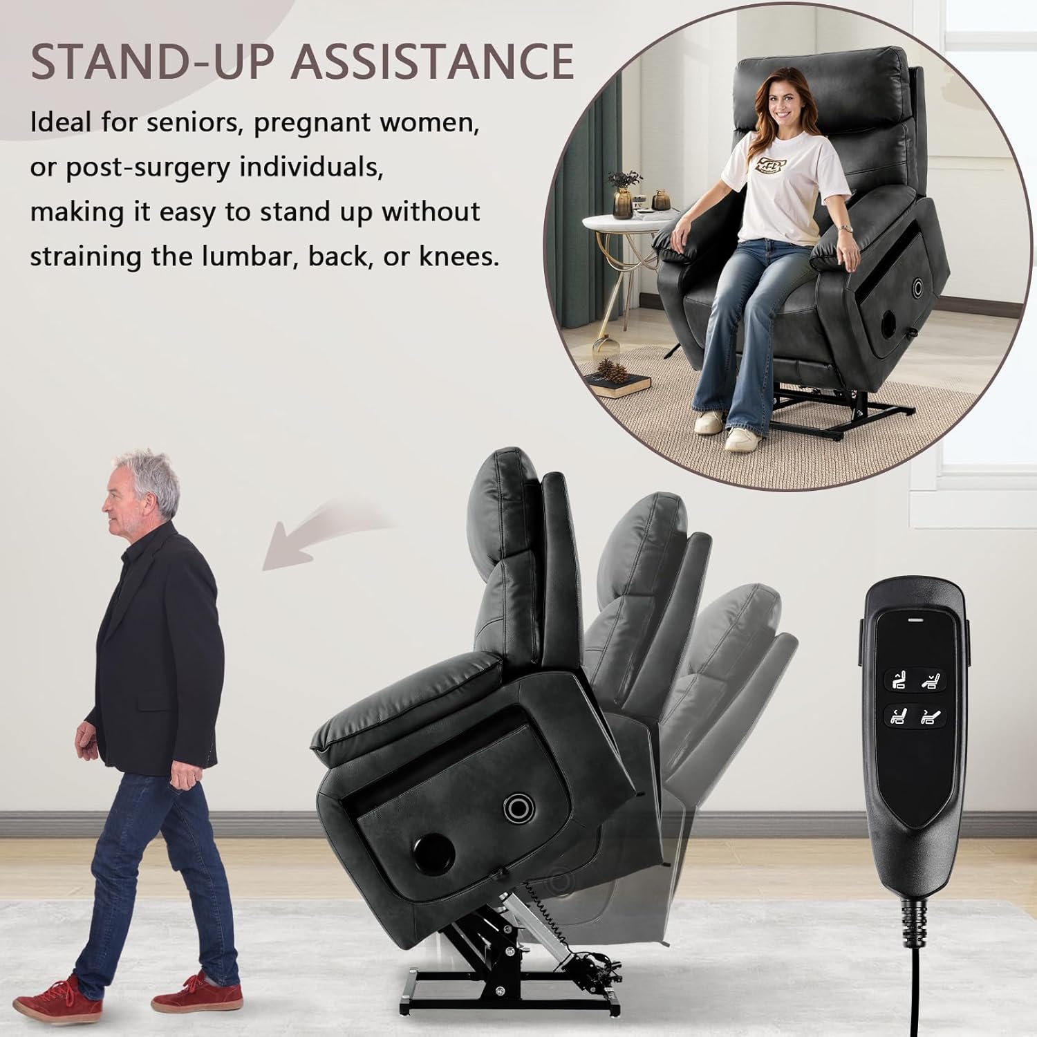 Dual Motor Power Lift Recliner Chair for Adult & Elderly, Infinite Position Lay Flat Lift Chair