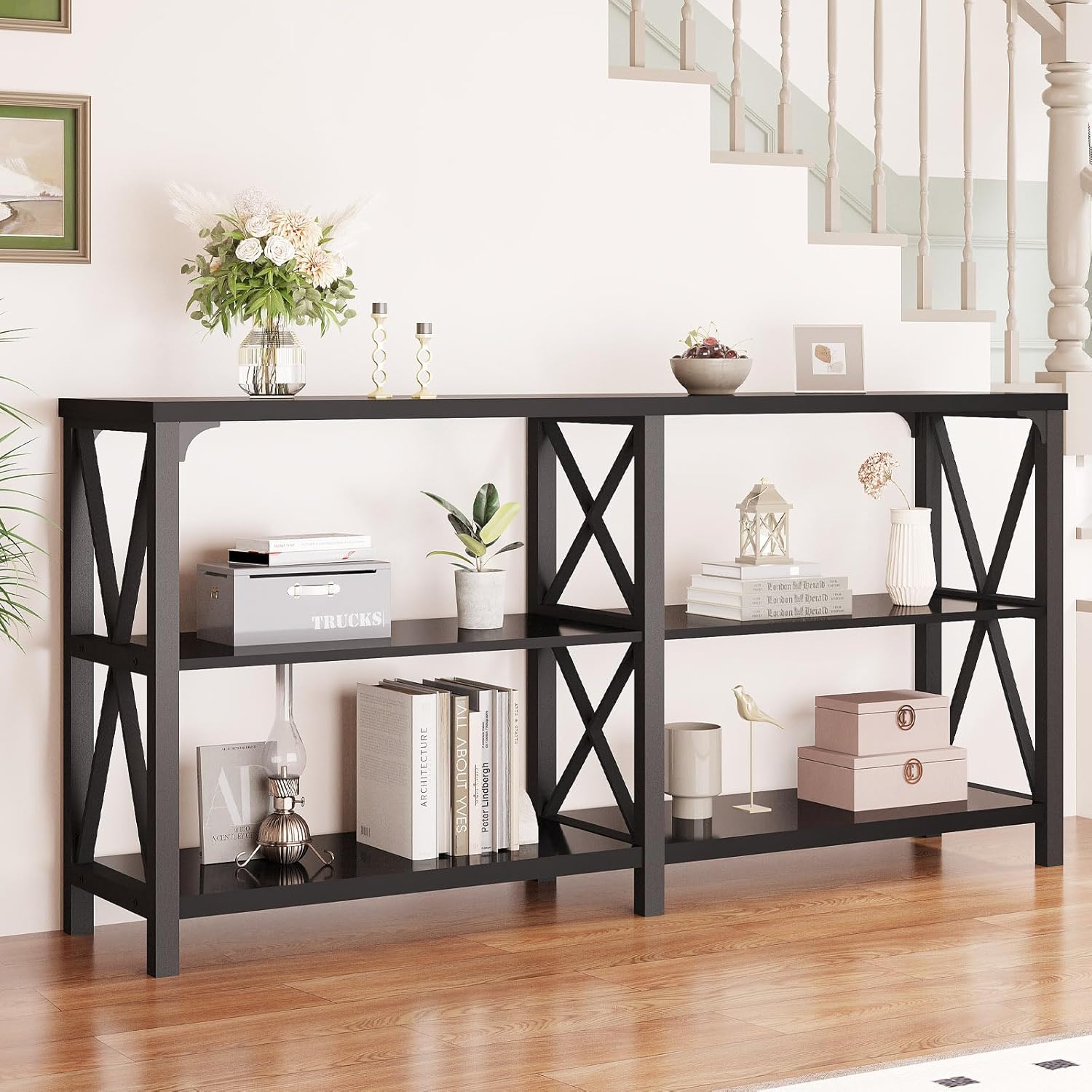 LVB Industrial Entryway Table, Farmhouse Rustic Console Tables Behind Couch, Long Metal Wooden Sofa