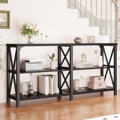 LVB Industrial Entryway Table, Farmhouse Rustic Console Tables Behind Couch, Long Metal Wooden Sofa