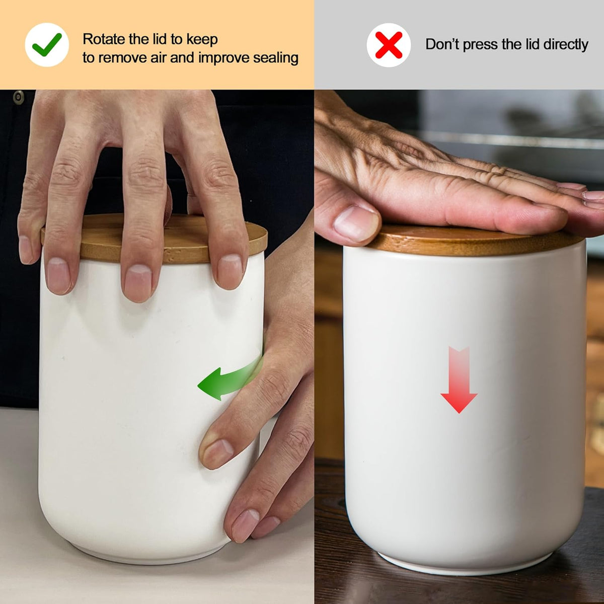 White Canister Sets for Kitchen, 3pcs Ceramic Canisters with Airtight Wooden Lid, Food Storage Jar