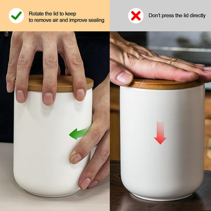 White Canister Sets for Kitchen, 3pcs Ceramic Canisters with Airtight Wooden Lid, Food Storage Jar