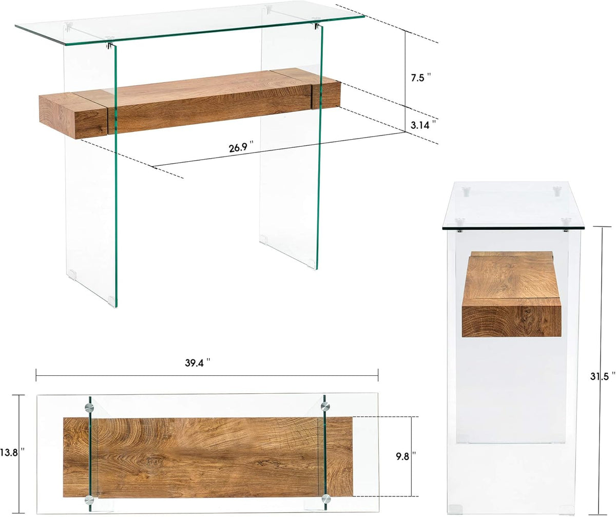 ivinta Glass Console Table with Storage, 39.4" Modern Narrow Entryway Table for Living Room