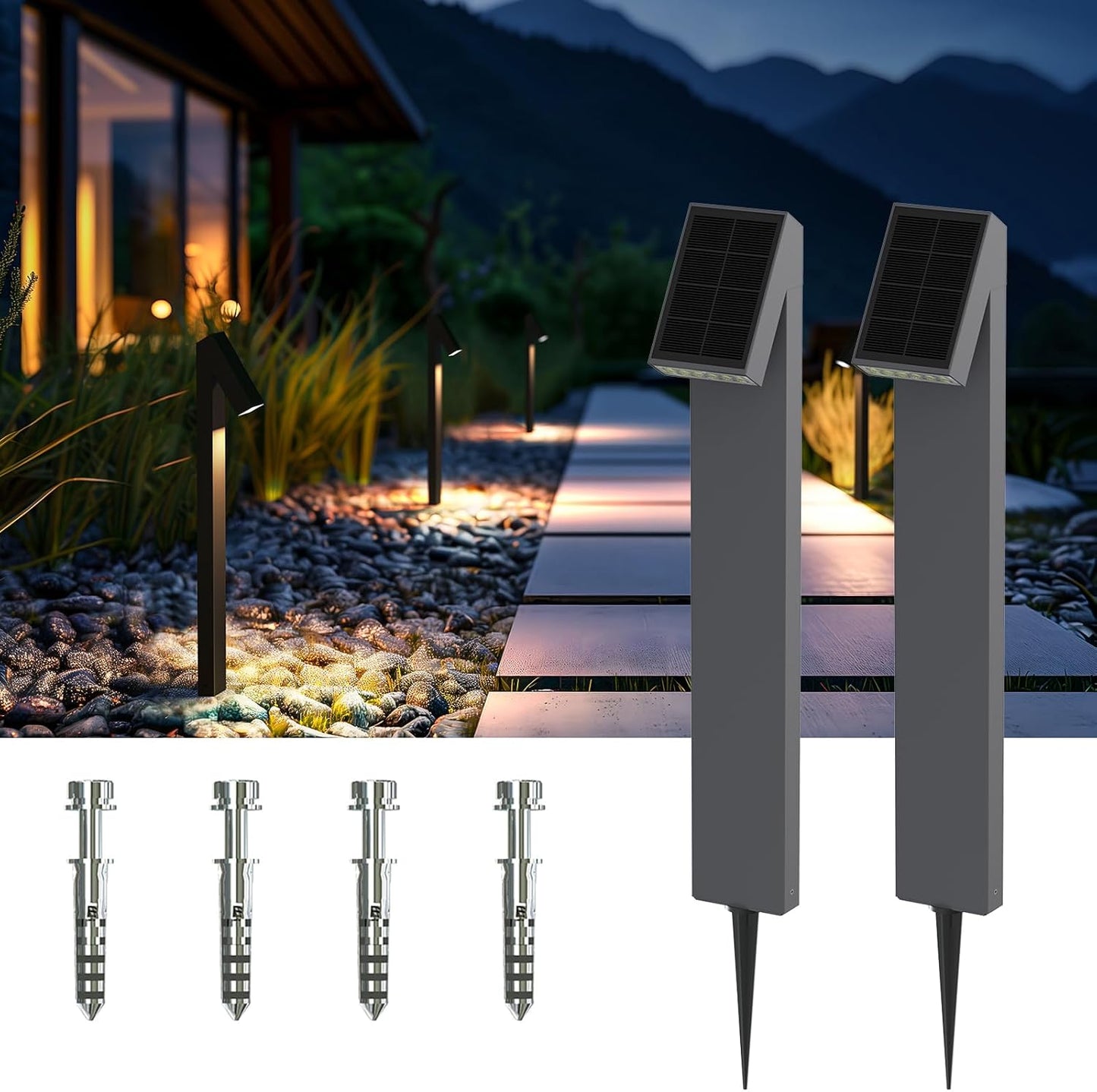 Solar Pathway Lights, Dimmable Metal Solar Landscape Path Lights IP65, 3000K Solars Walkway Light
