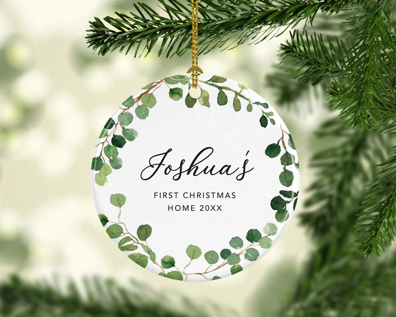 Andaz Press Personalized Round Ceramic Porcelain Christmas Tree Ornament Keepsake Collectible