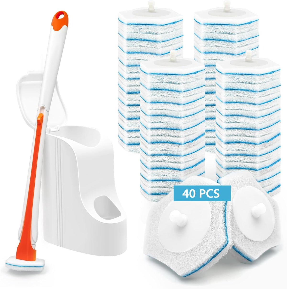 JEHONN Disposable Toilet Bowl Cleaner Wand with 40 Cleaner Refills, Wall Mounted Long Handle