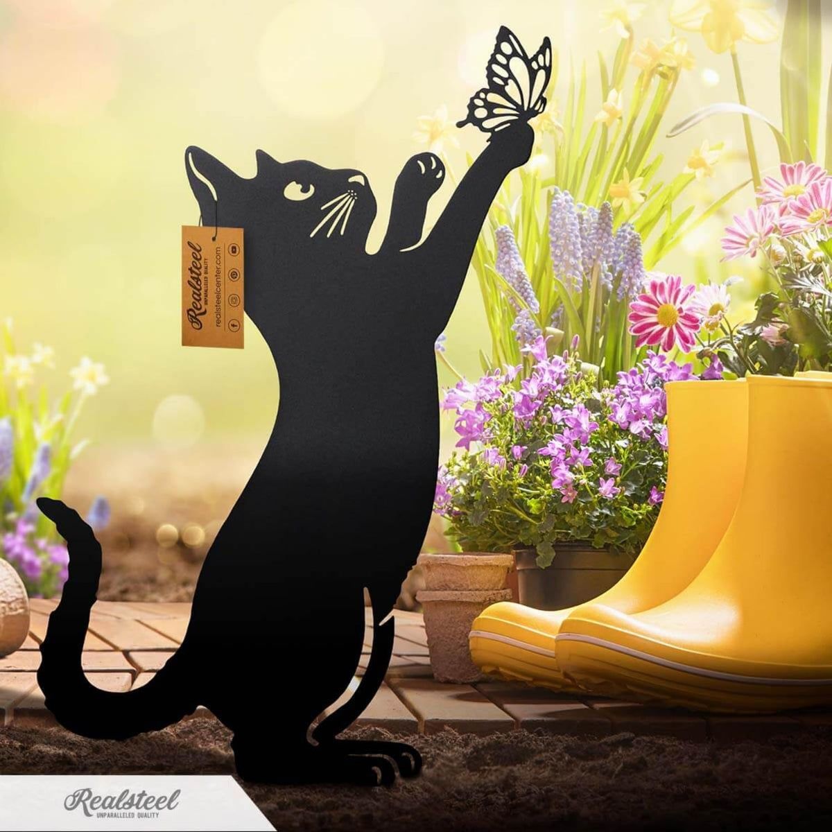 RealSteel I 3 Pack Steel Cat Garden Decor I Outdoor Yard Decorations I Gift for Cat Lovers I Lawn