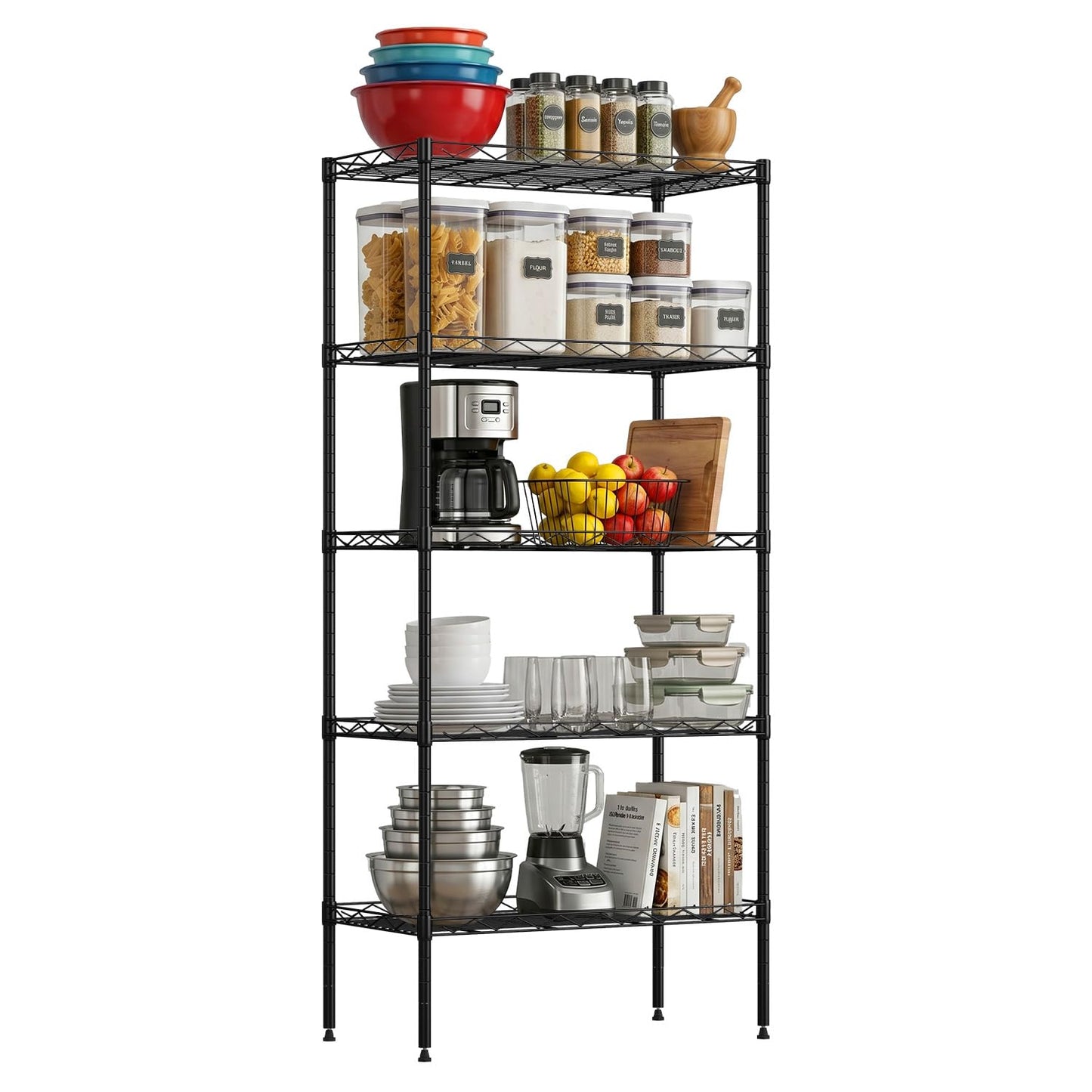 FDW 5 Tier 22L x 12W x 48H Pantry Shelves Adjustable Storage Rack Metal Shelf NSF Shelving Units