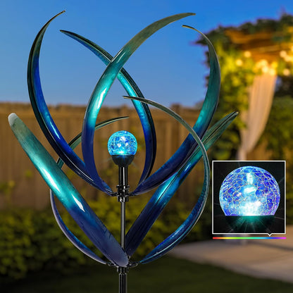 Outdoor Wind Spinners with Solar Light, 82'' Metal Large Spinner Yard Art, Peacock Blue Wind