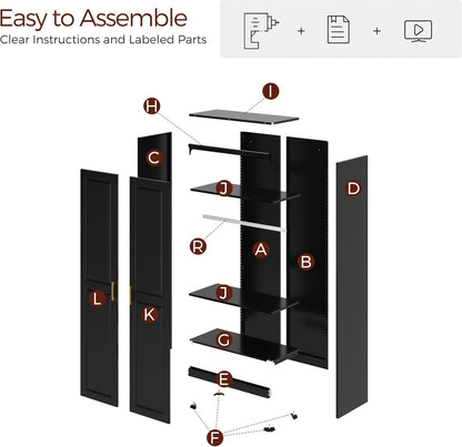71" Metal Armoire Wardrobe Closet with 2 Doors, Tall Wardrobe Cabinet with Hanging Rod and